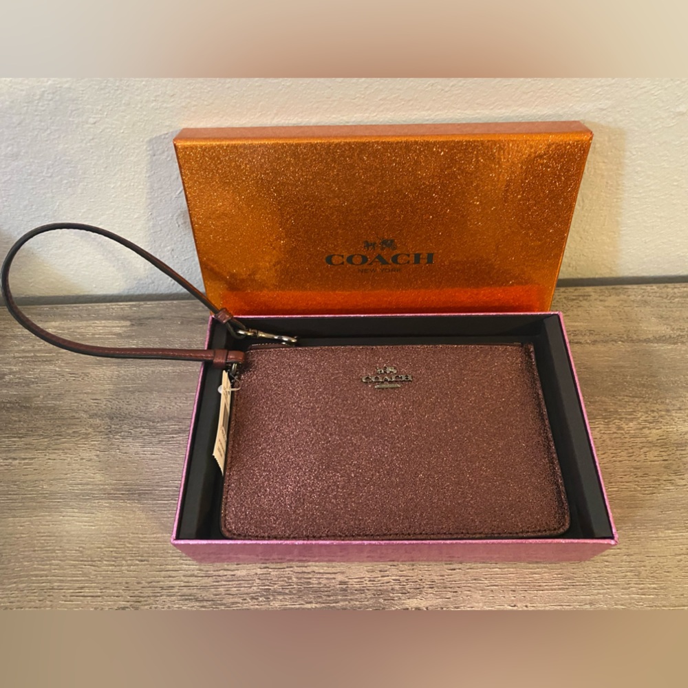 NWT Coach Metallic Cherry Wristlet in Box